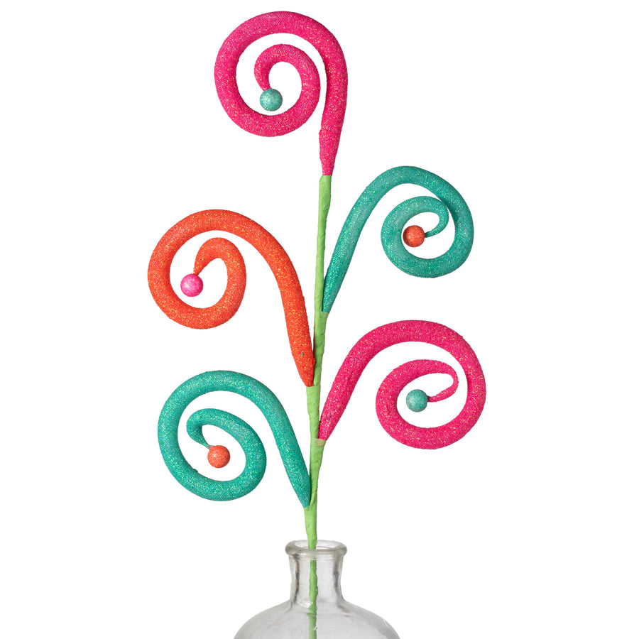 28" Glitter Spiral Curly Spray: Iridescent Pink, Orange & Aqua