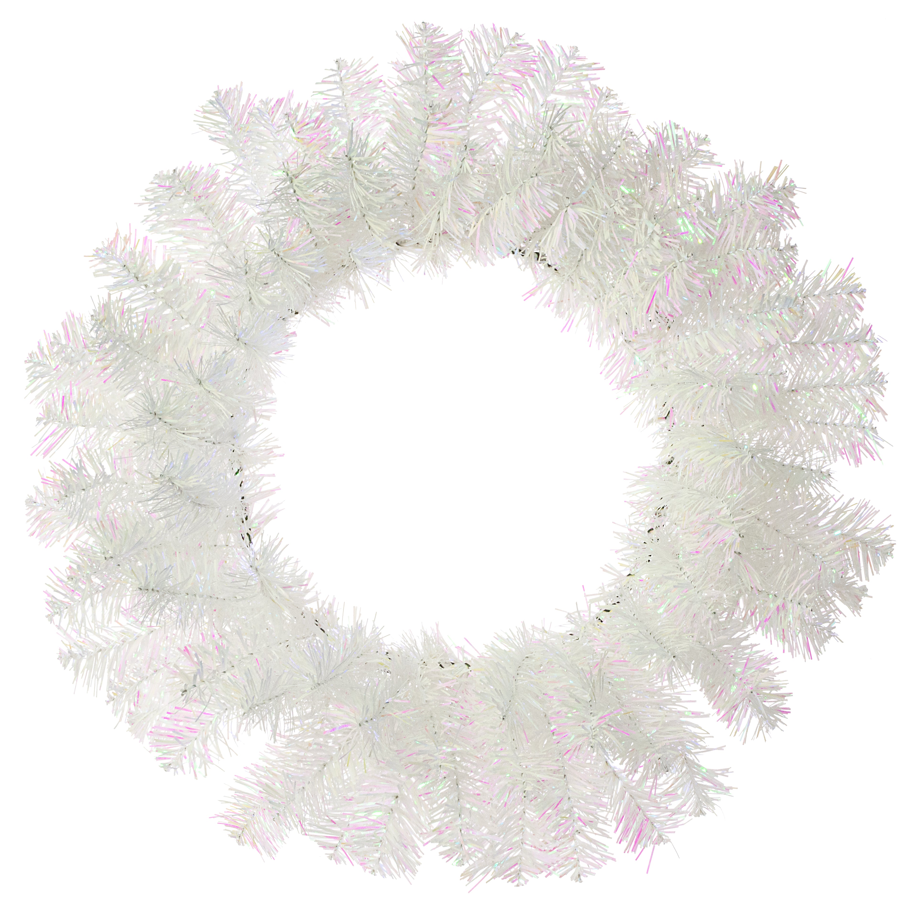 24" Pine Tinsel Wreath: Iridescent White