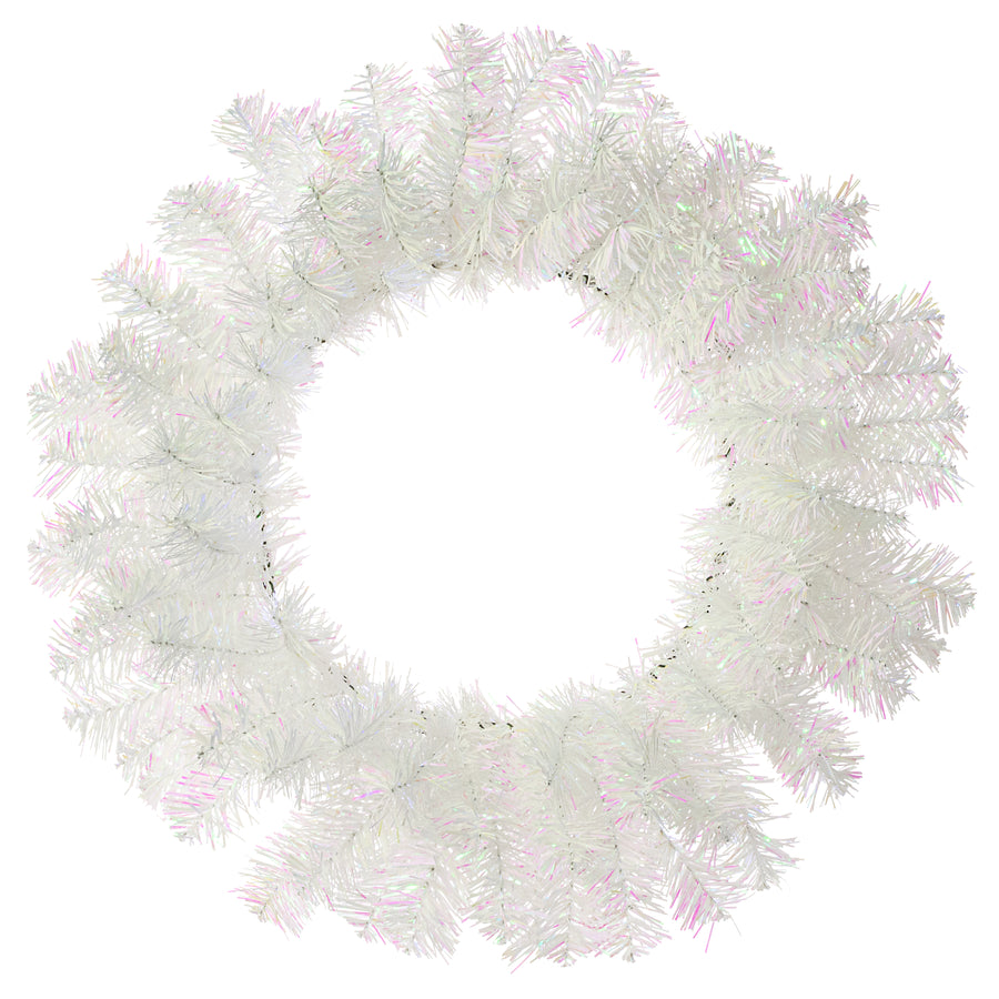 24" Pine Tinsel Wreath: Iridescent White