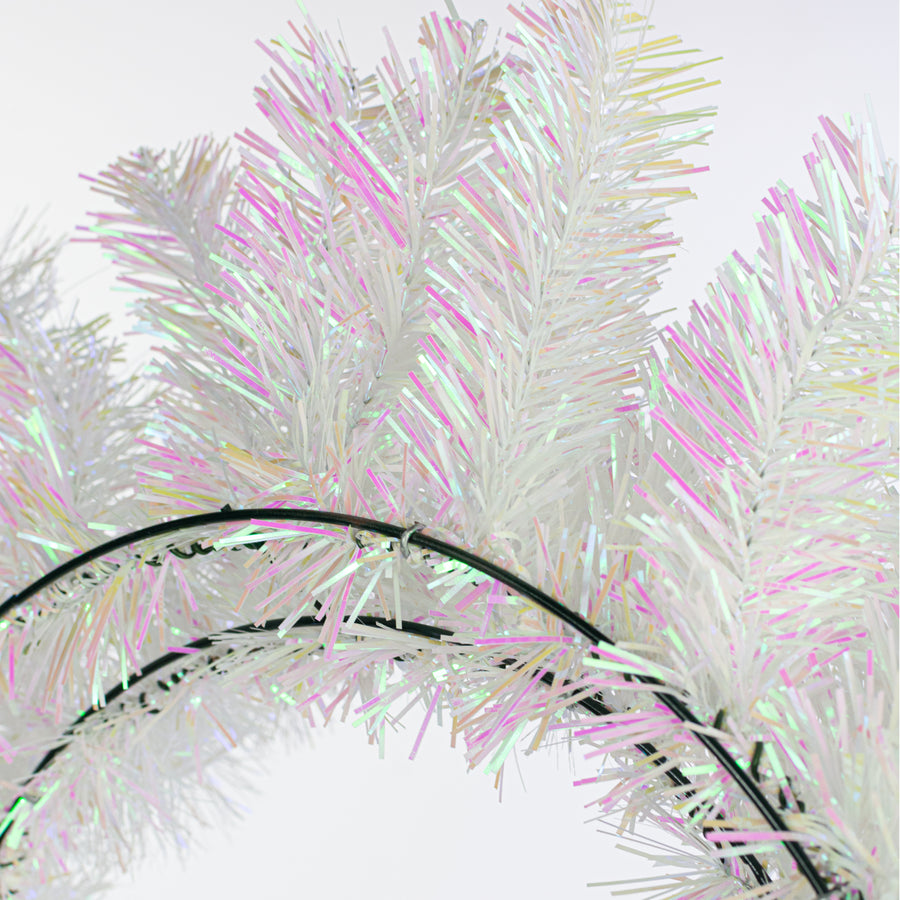 24" Pine Tinsel Wreath: Iridescent White