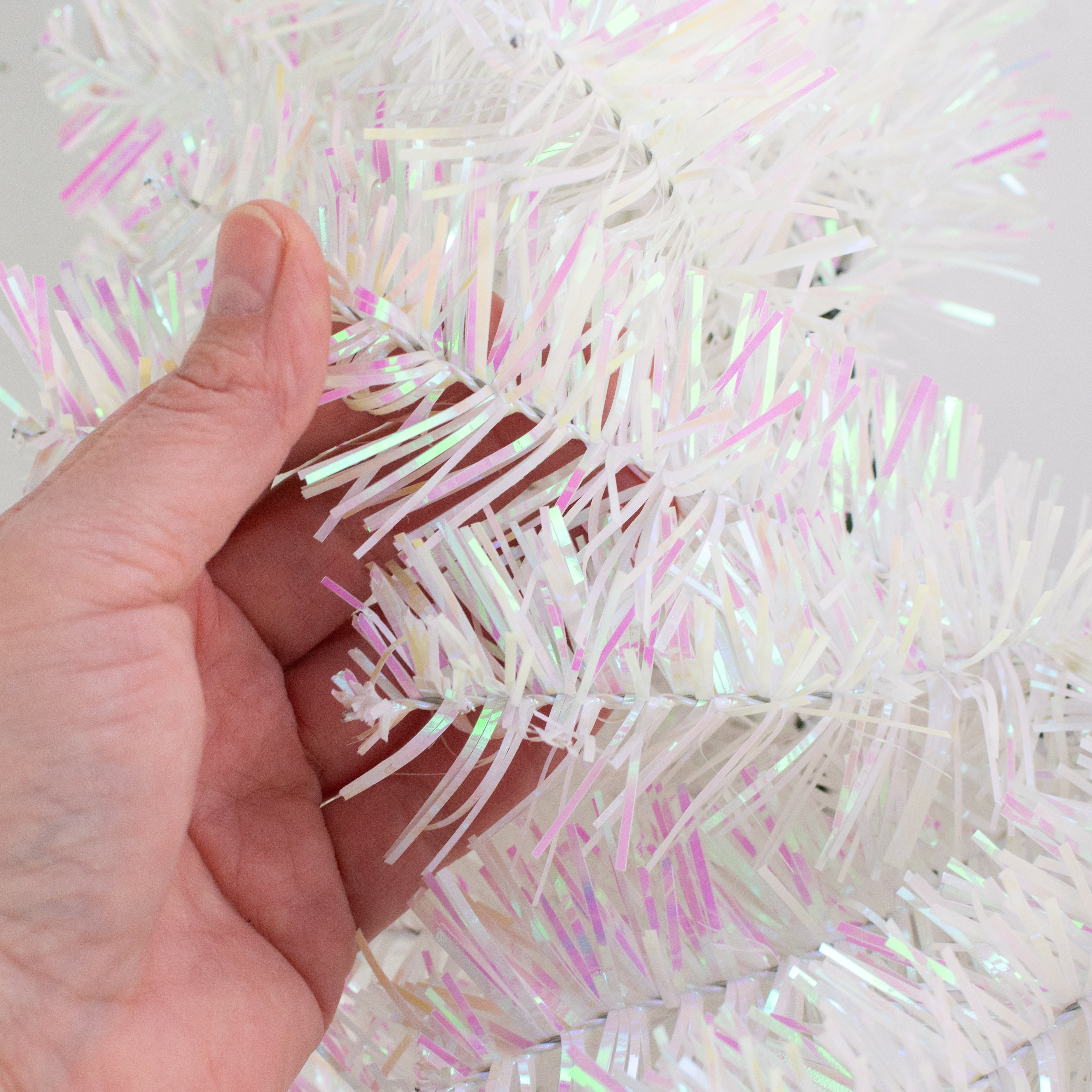 24" Pine Tinsel Wreath: Iridescent White