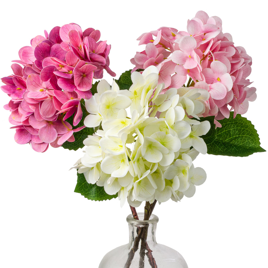 17" Hydrangea Stem Bundle: 2-Tone Pinks & Cream (3)