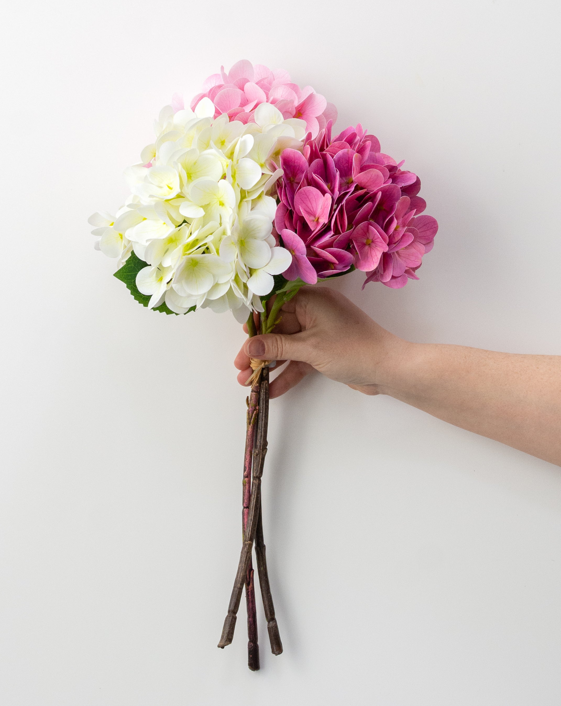 17" Hydrangea Stem Bundle: 2-Tone Pinks & Cream (3)