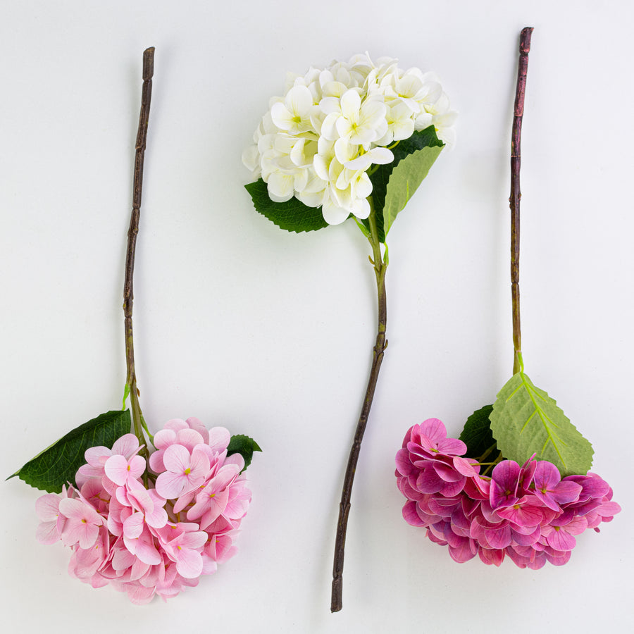 17" Hydrangea Stem Bundle: 2-Tone Pinks & Cream (3)
