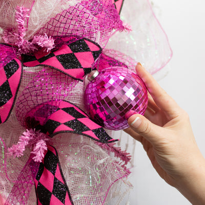 80mm Mirror Disco Ball Ornament: Pink