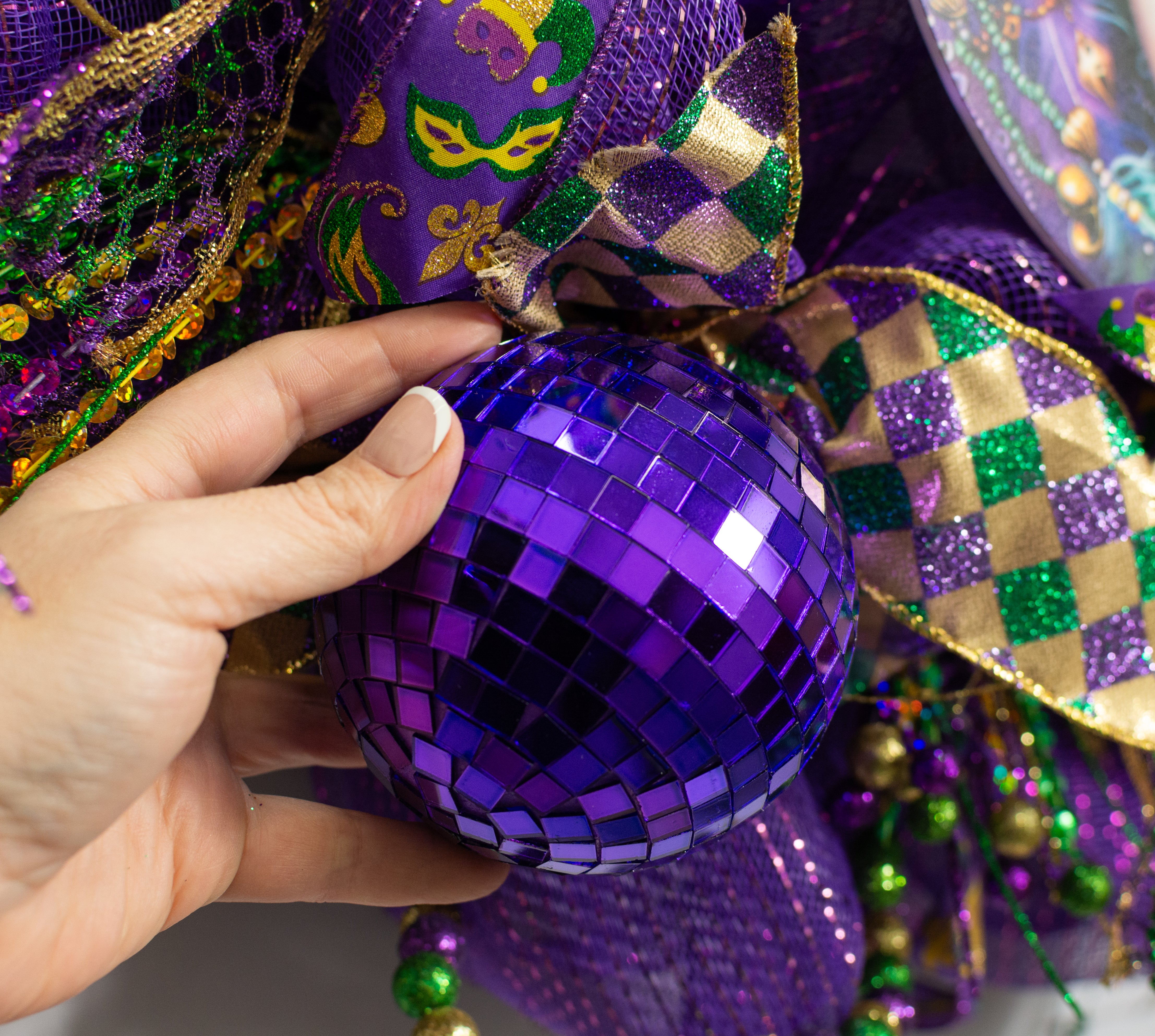 100mm Mirror Disco Ball Ornament: Purple