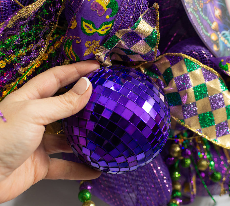 100mm Mirror Disco Ball Ornament: Purple