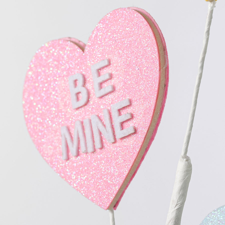 27" Glitter Candy Hearts Spray: Pink, Blue, Yellow