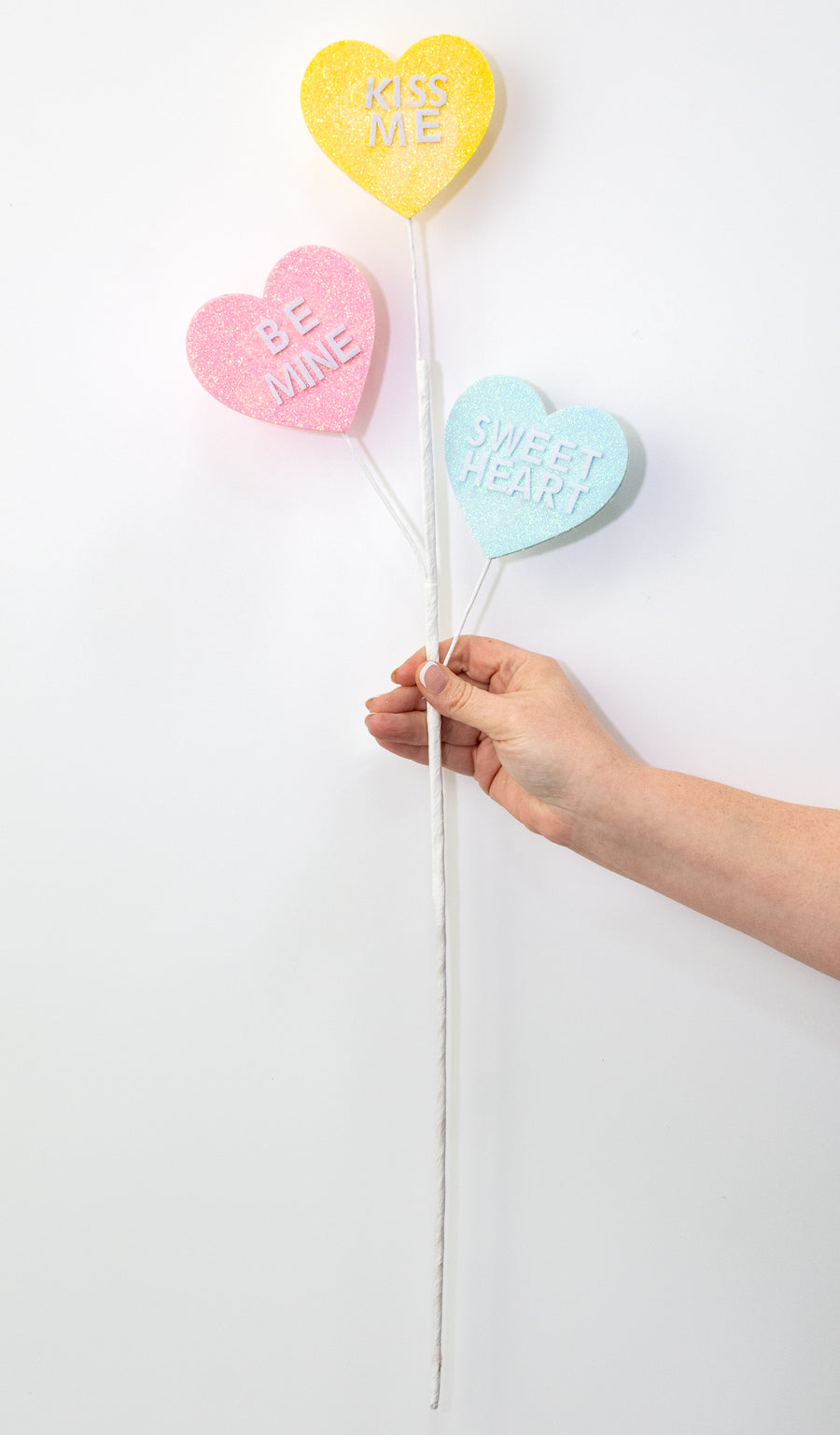 27" Glitter Candy Hearts Spray: Pink, Blue, Yellow