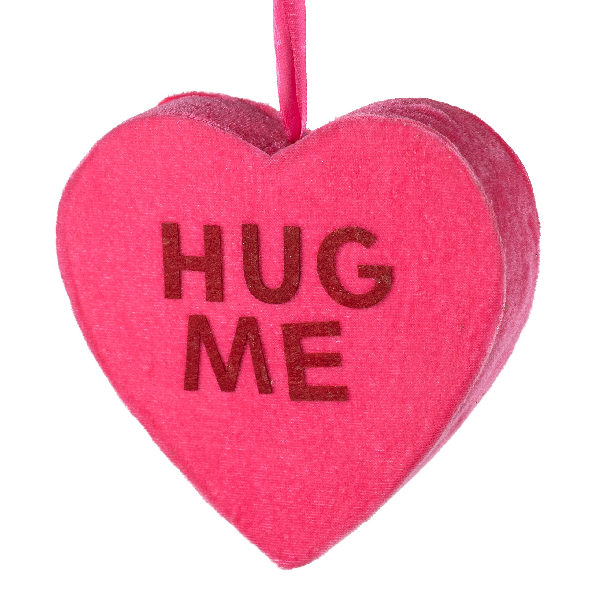 6" Velvet Candy Heart Ornament: Hot Pink Hug Me