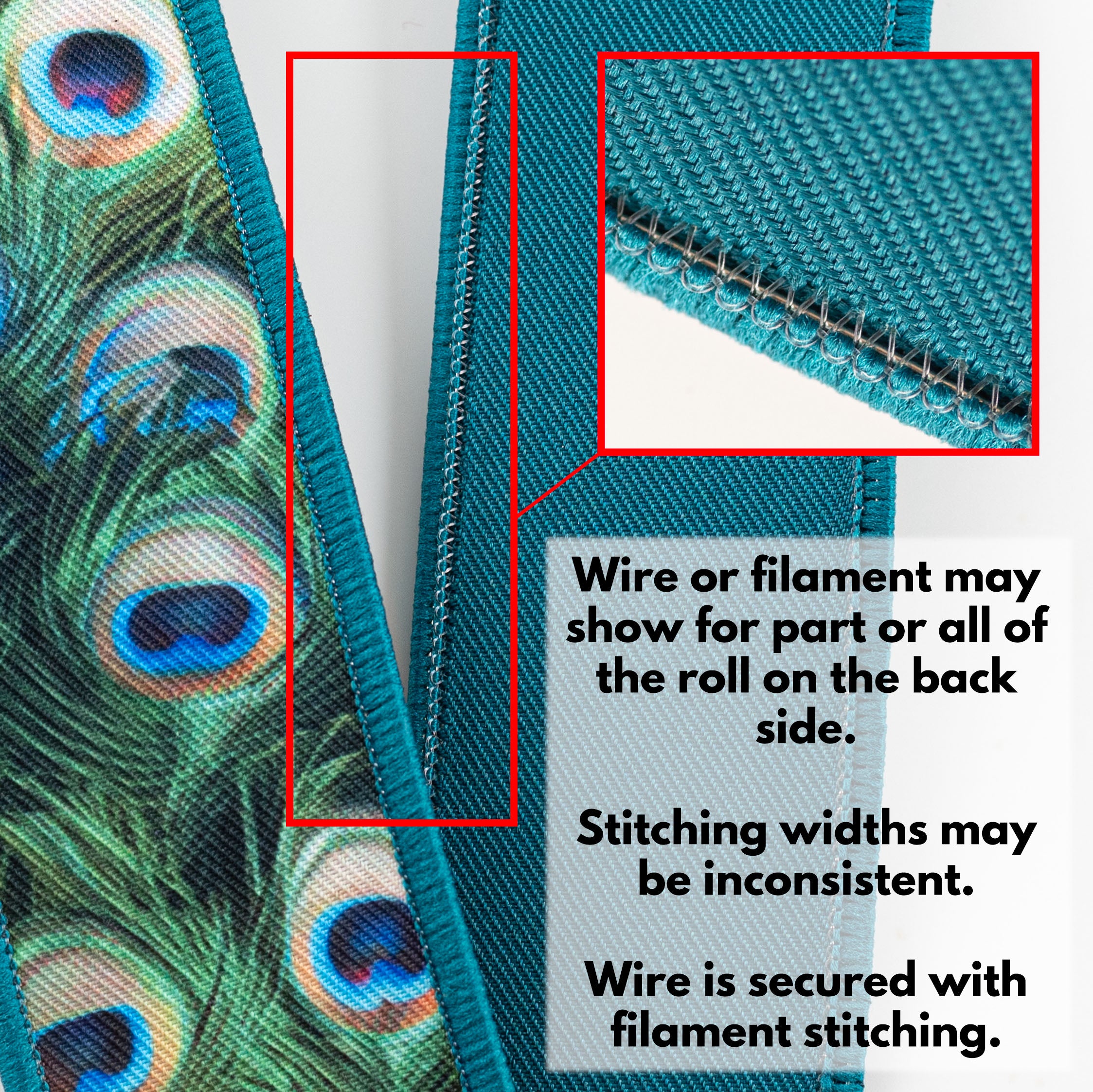 2.5" Double Sided Fused Peacock Feathers Ribbon (10 Yards)