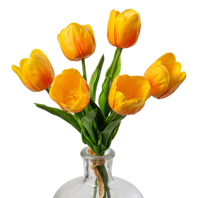 14" Medium Soft Touch Tulip Flower Bundle: Orange Yellow (6)