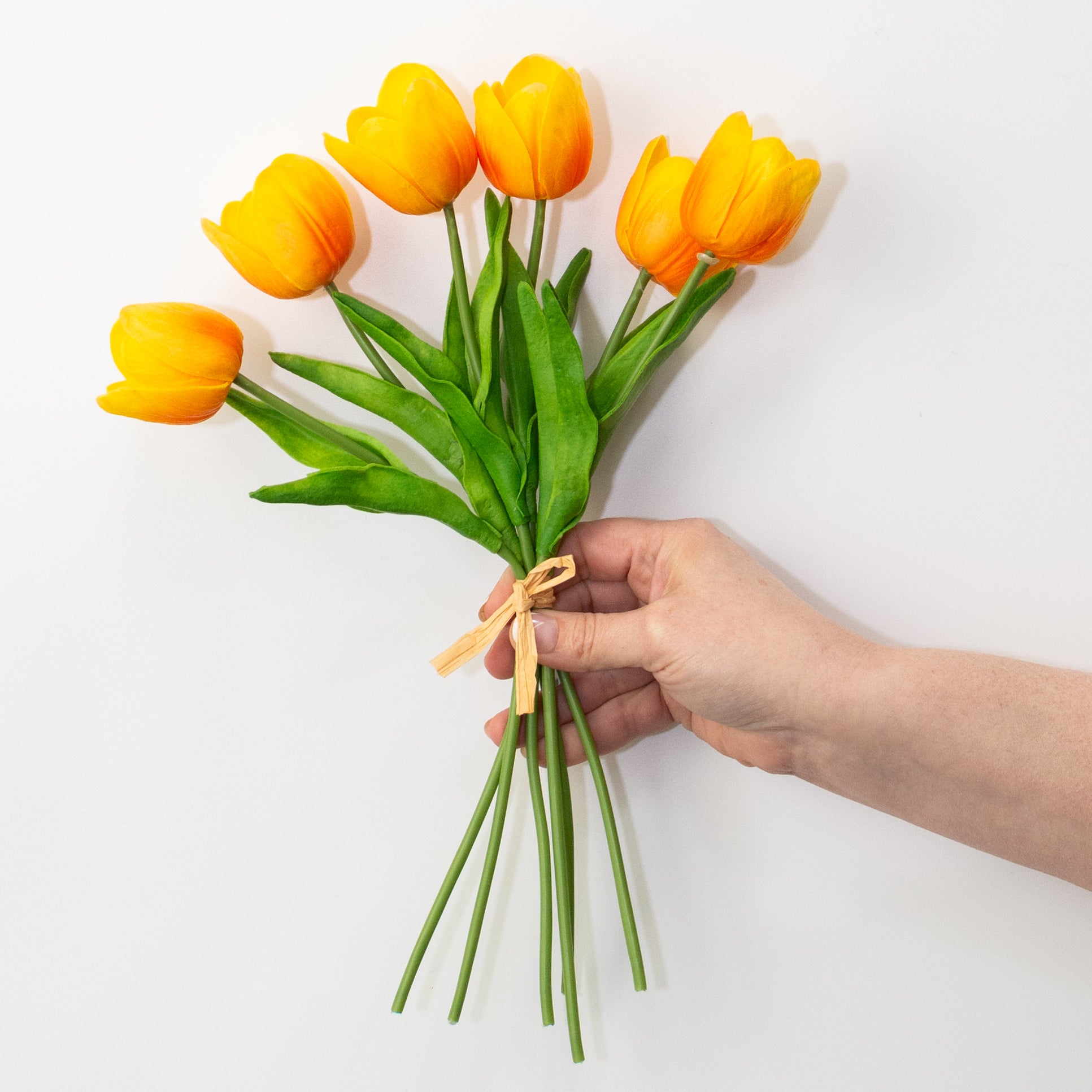 14" Medium Soft Touch Tulip Flower Bundle: Orange Yellow (6)
