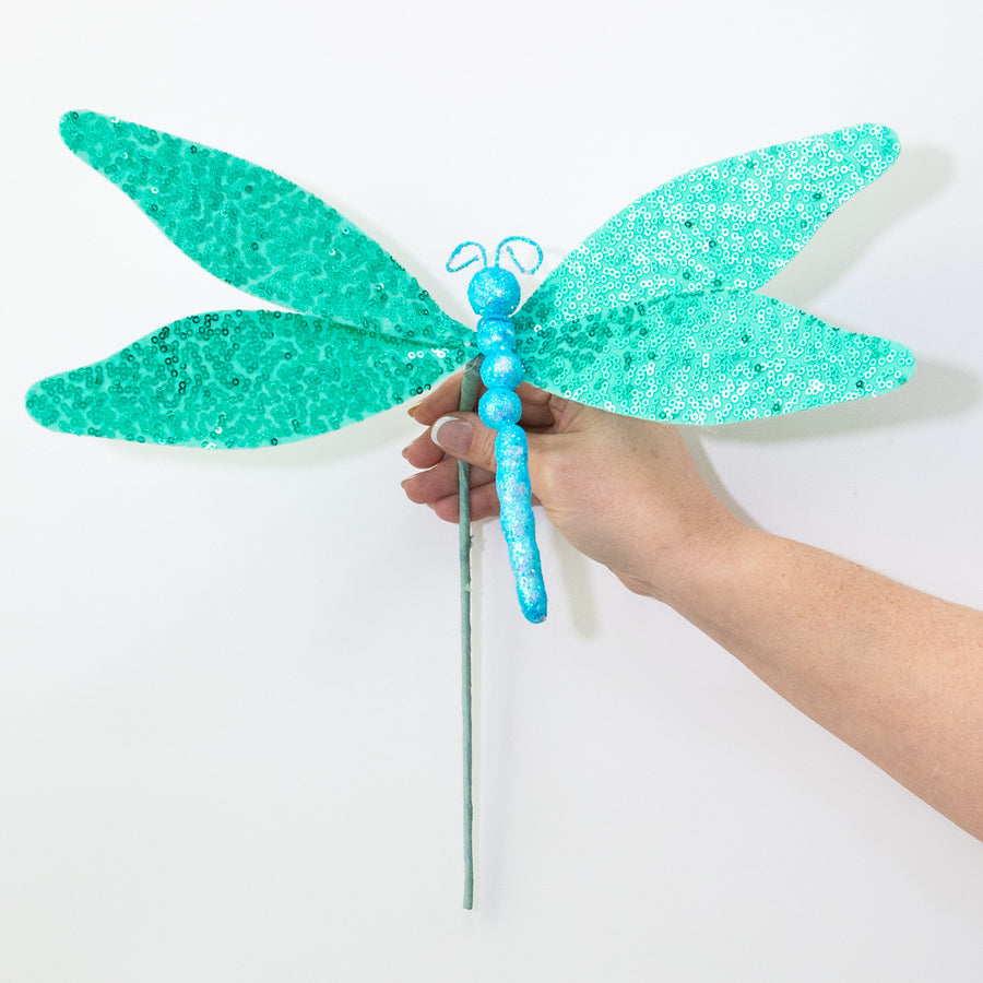 11" Sequin Dragonfly Pick: Turquoise Blue