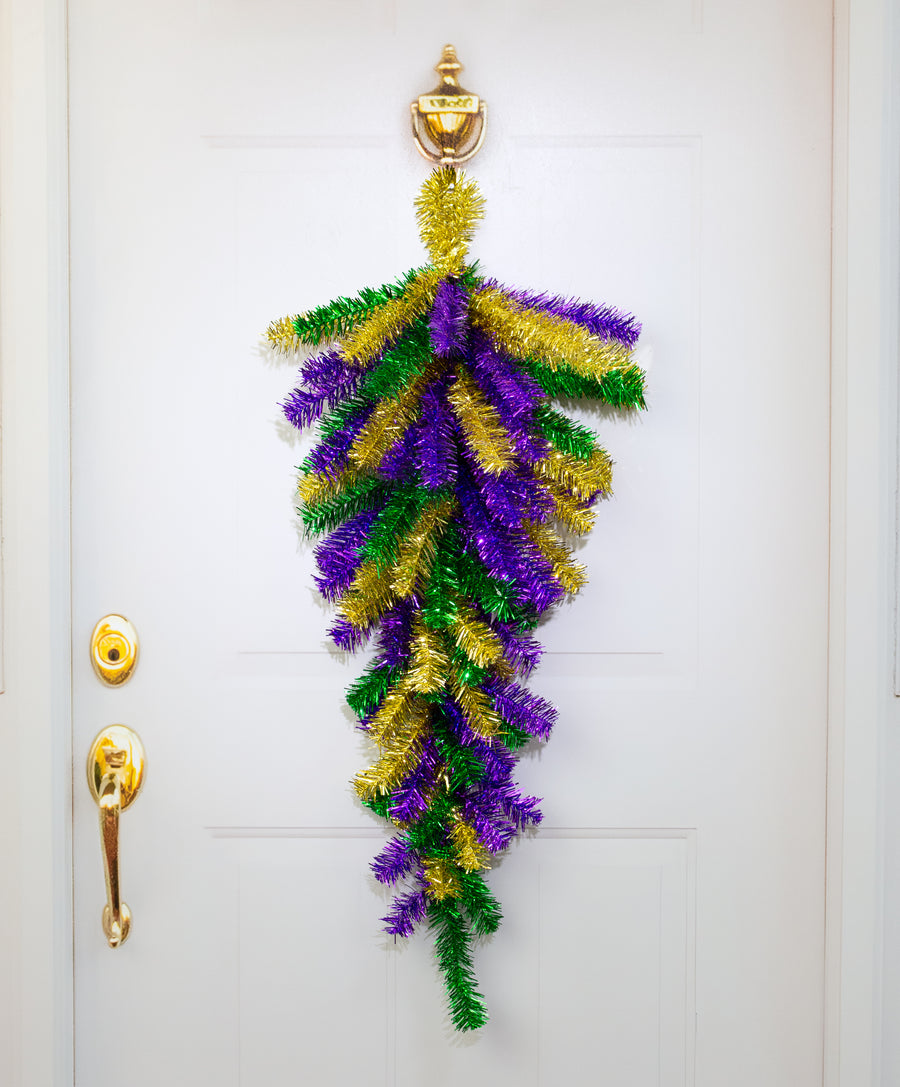 36" Pine Teardrop Swag: Metallic Mardi Gras (90 Tips)