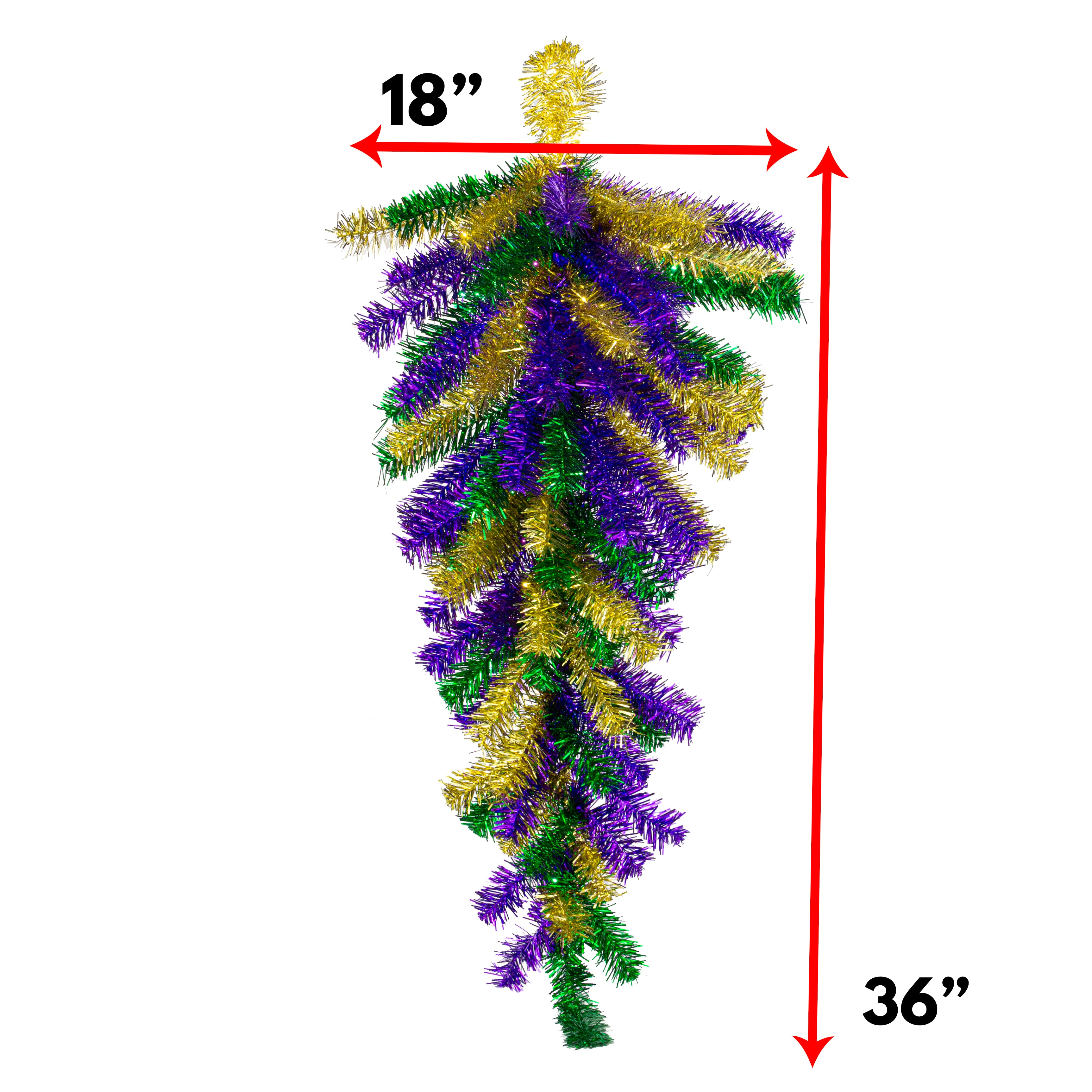 36" Pine Teardrop Swag: Metallic Mardi Gras (90 Tips)
