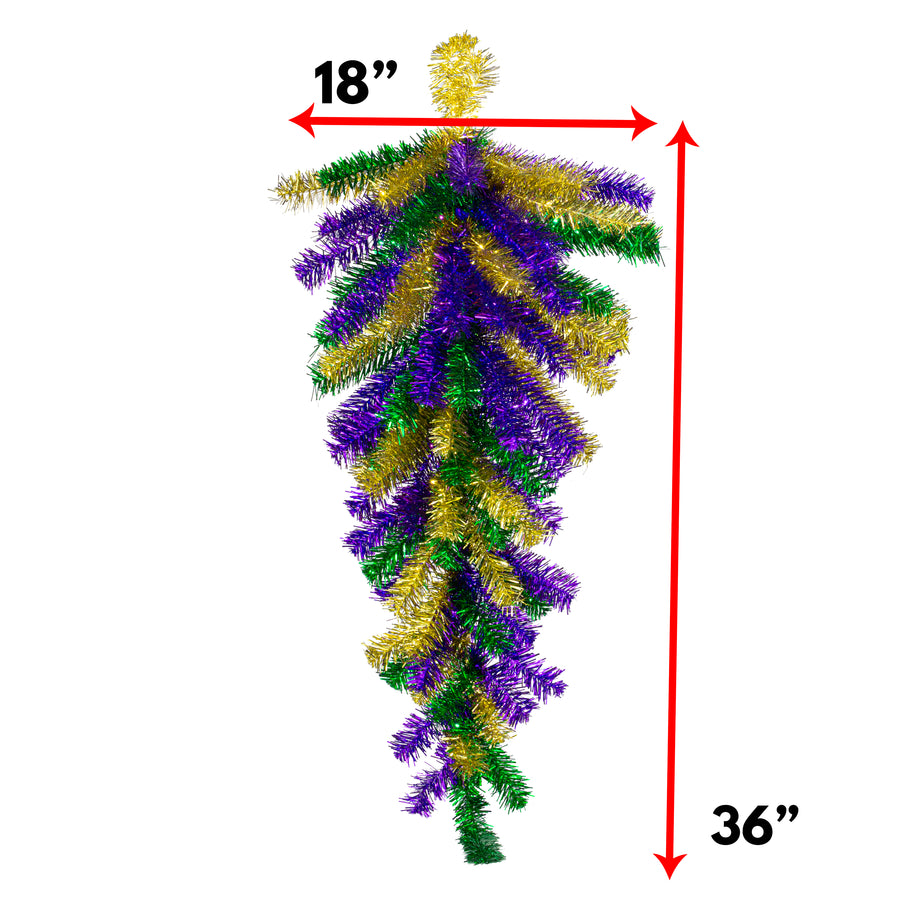 36" Pine Teardrop Swag: Metallic Mardi Gras (90 Tips)