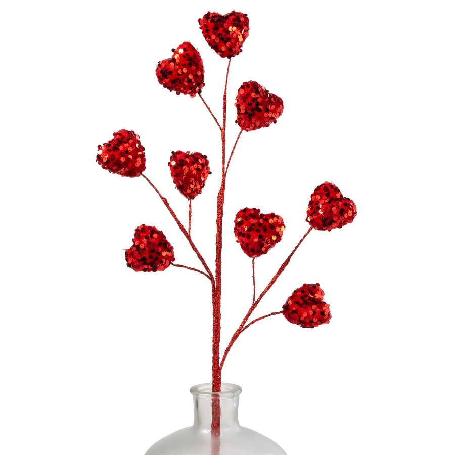 28" Sequined Hearts Spray: Red