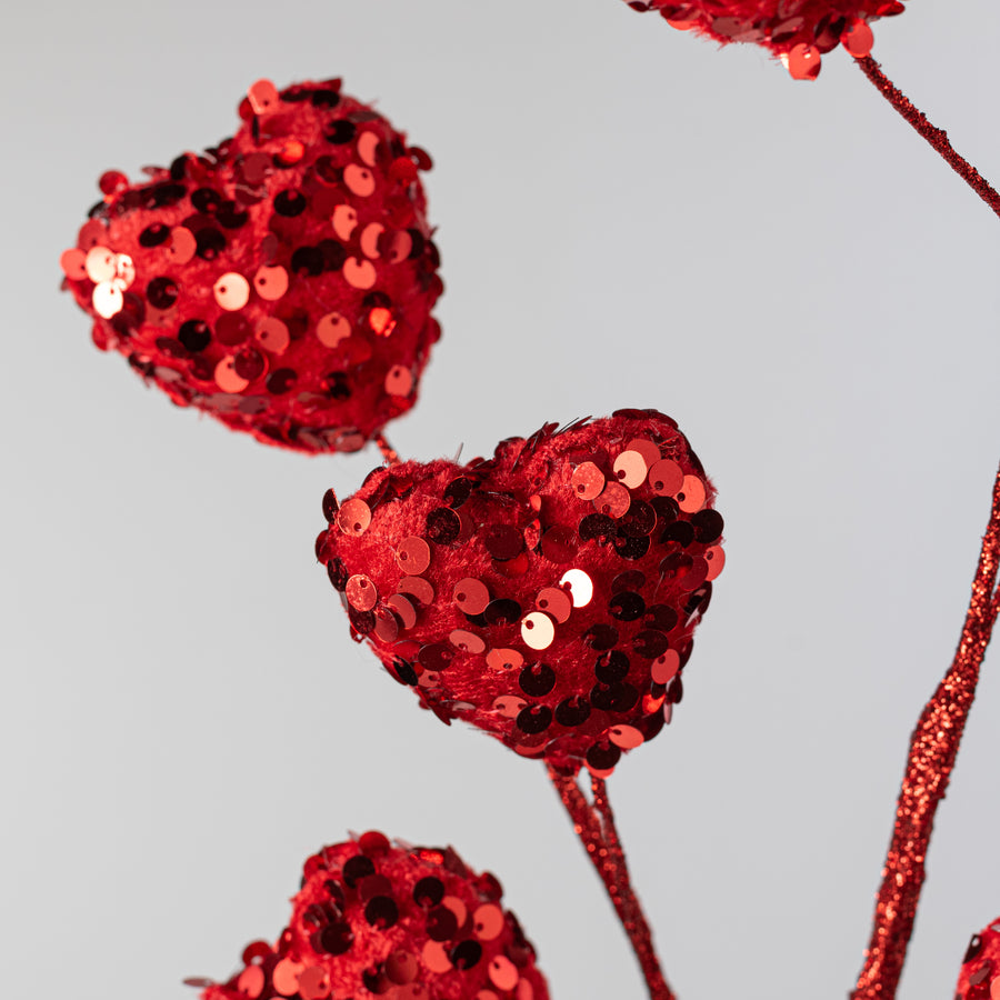28" Sequined Hearts Spray: Red