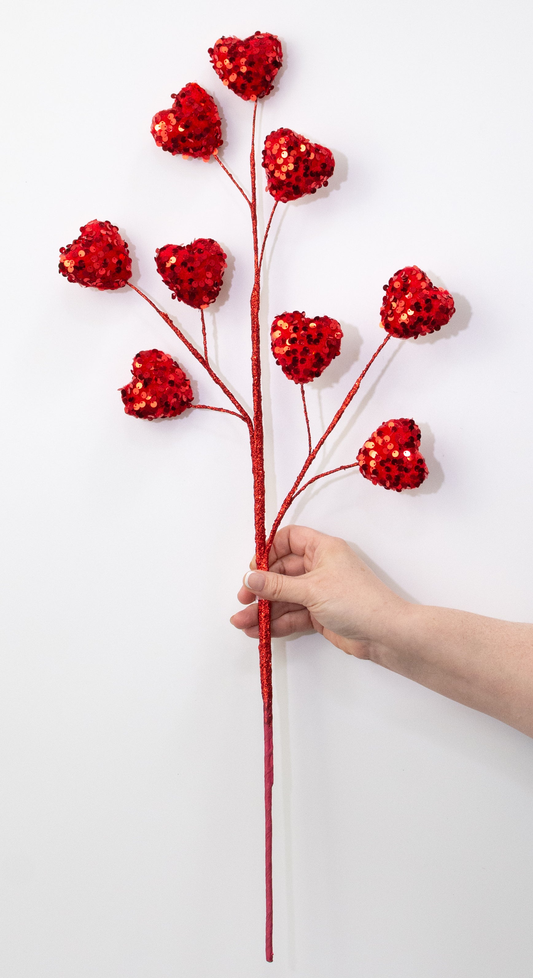 28" Sequined Hearts Spray: Red