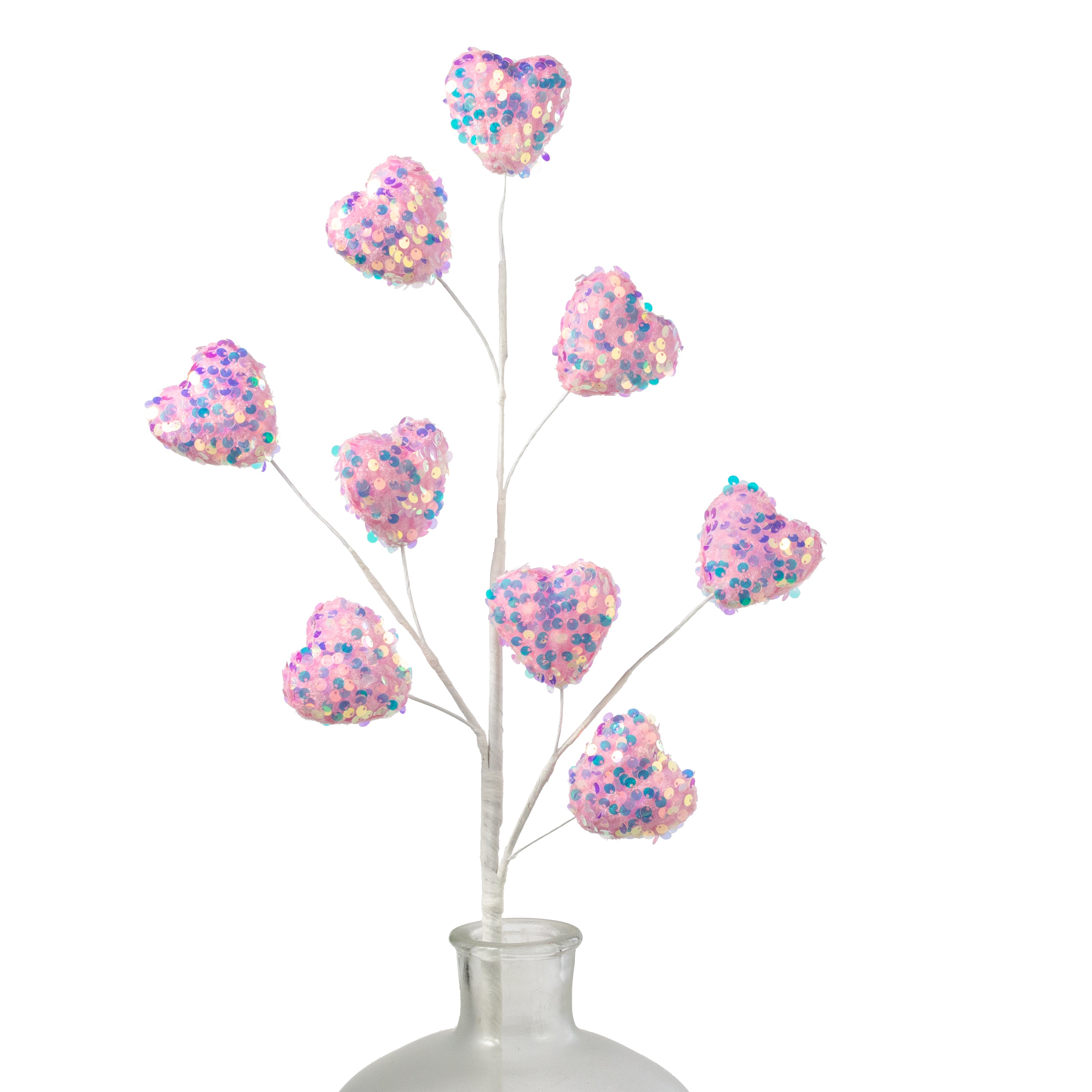 28" Sequined Hearts Spray: Iridescent Pink
