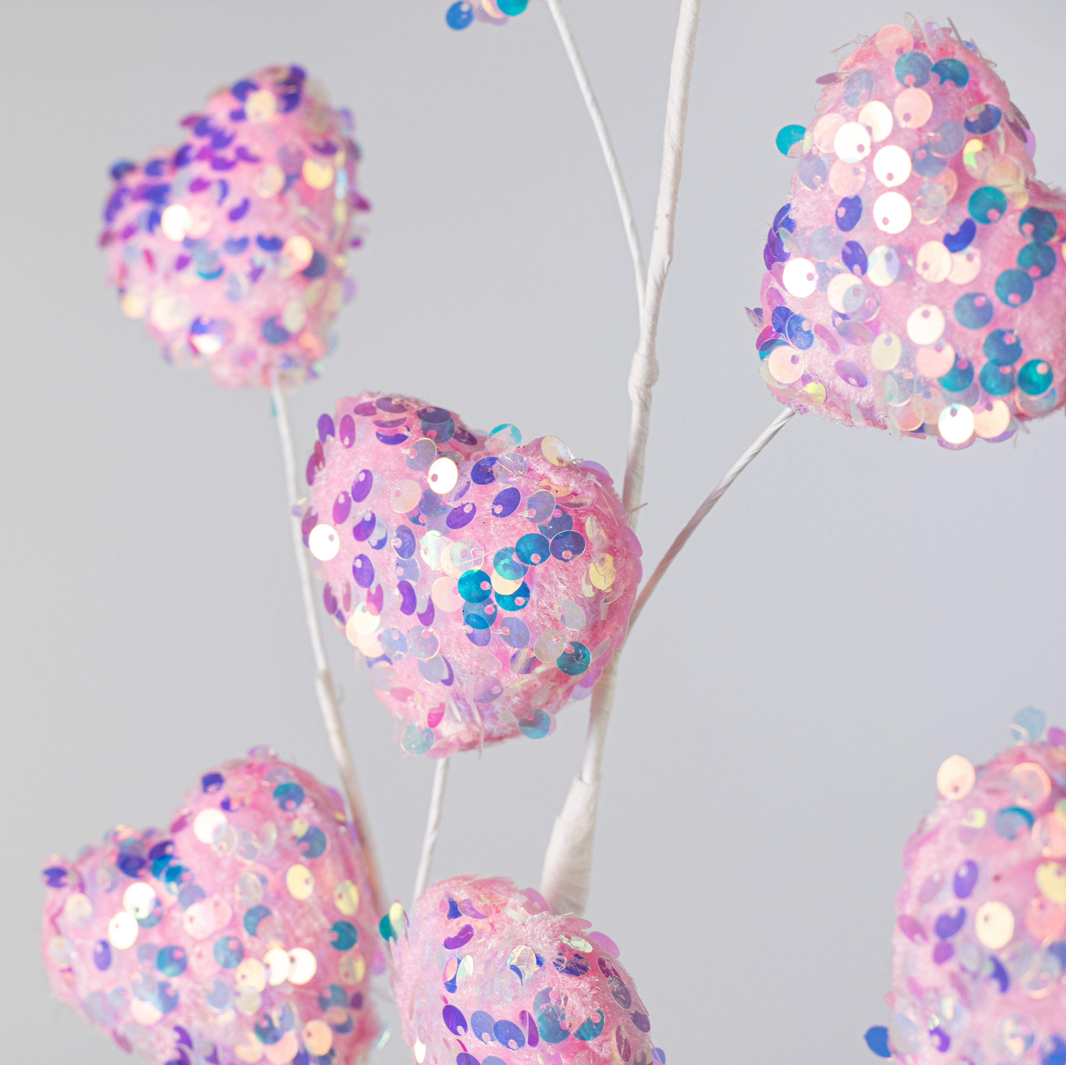 28" Sequined Hearts Spray: Iridescent Pink