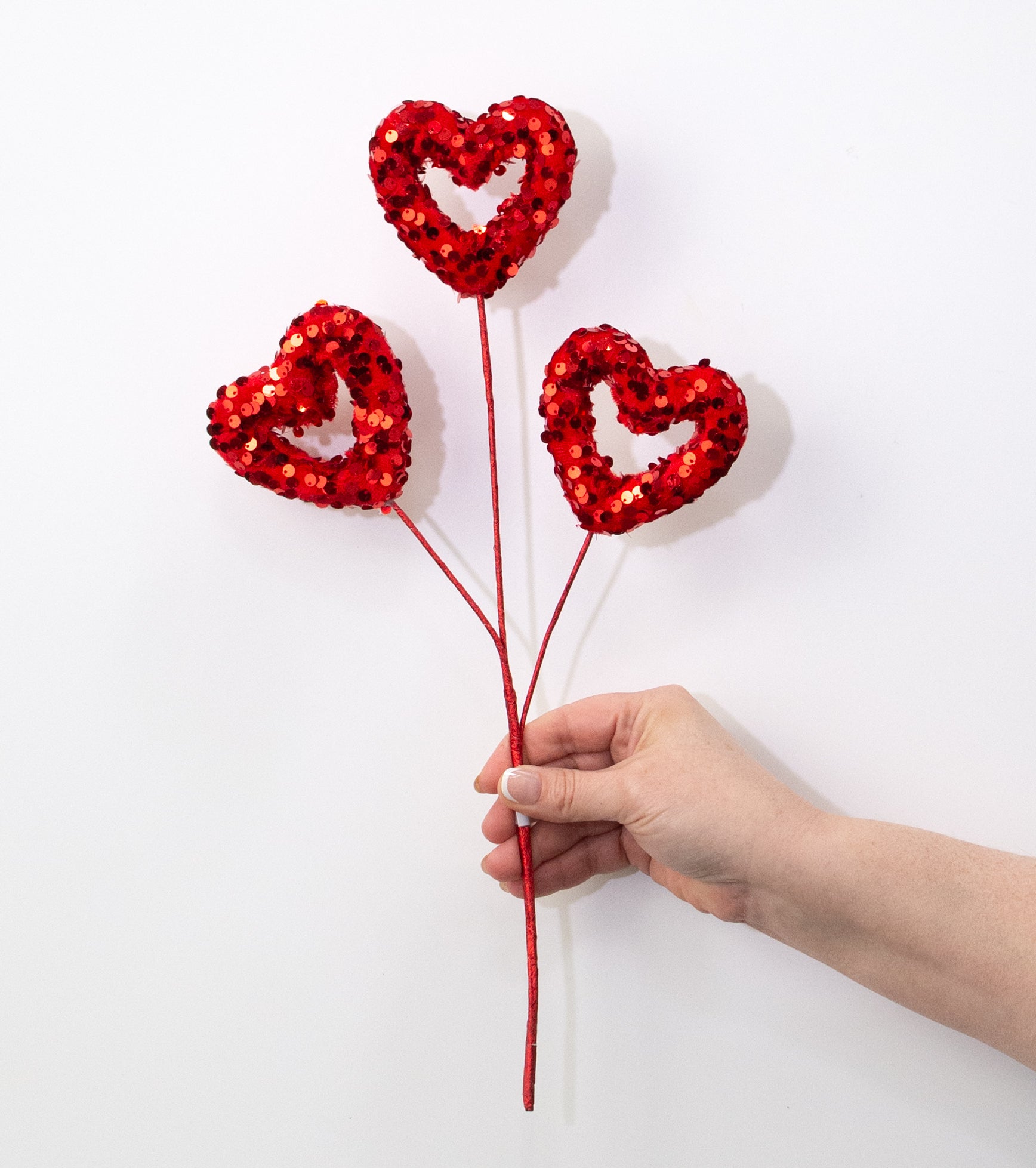 15" Sequined Open Hearts Spray: Red