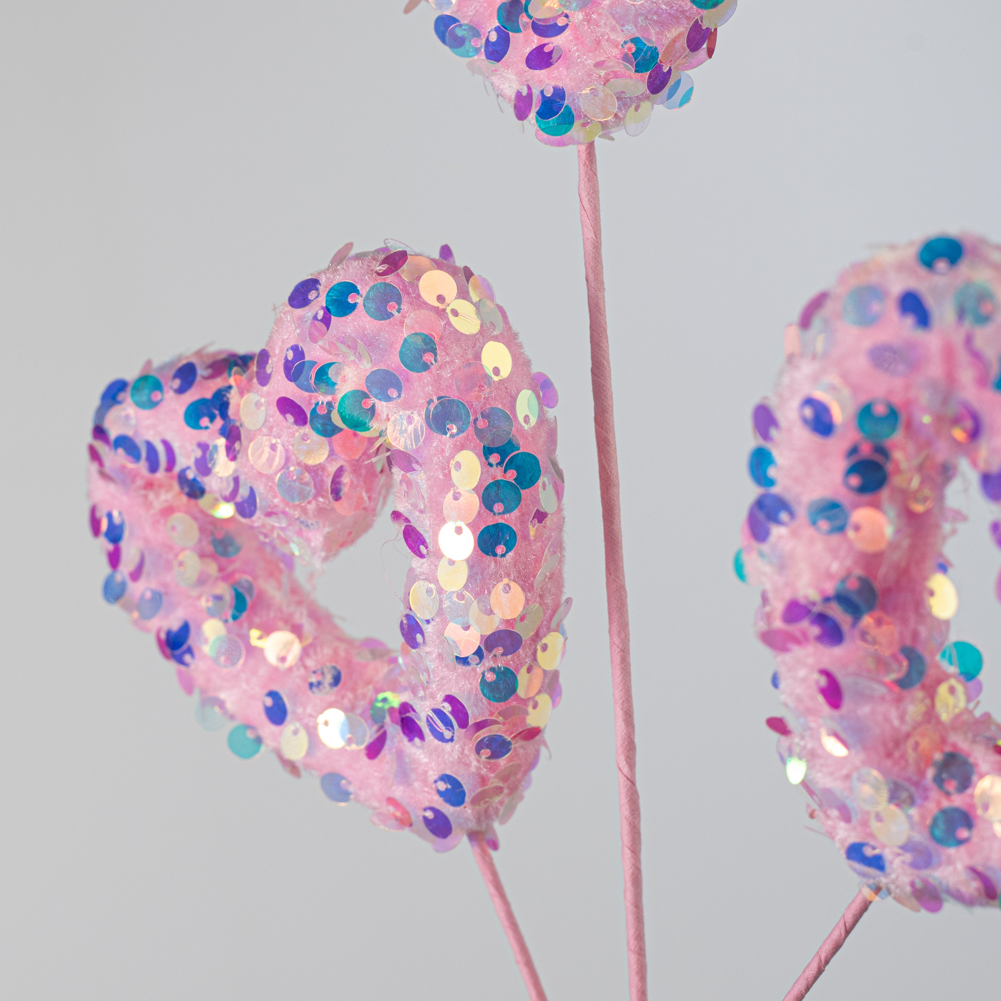 15" Sequined Open Hearts Spray: Iridescent Pink