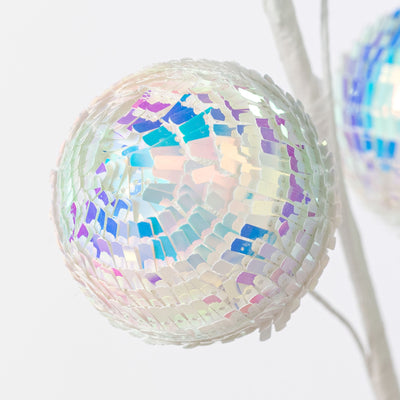 27" Sequin Balls Spray: Iridescent White