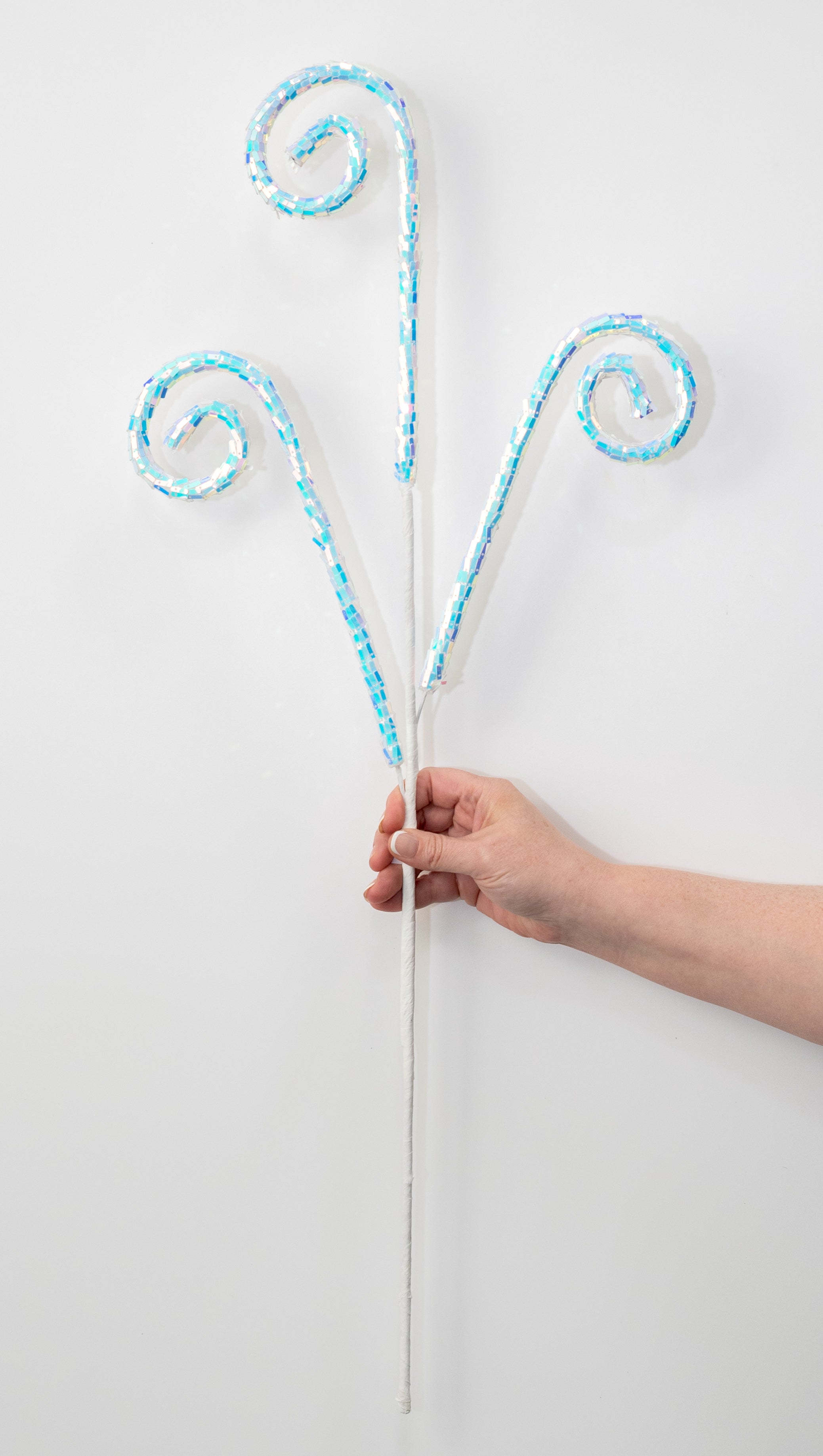30" Sequin Curls Spray: Iridescent White