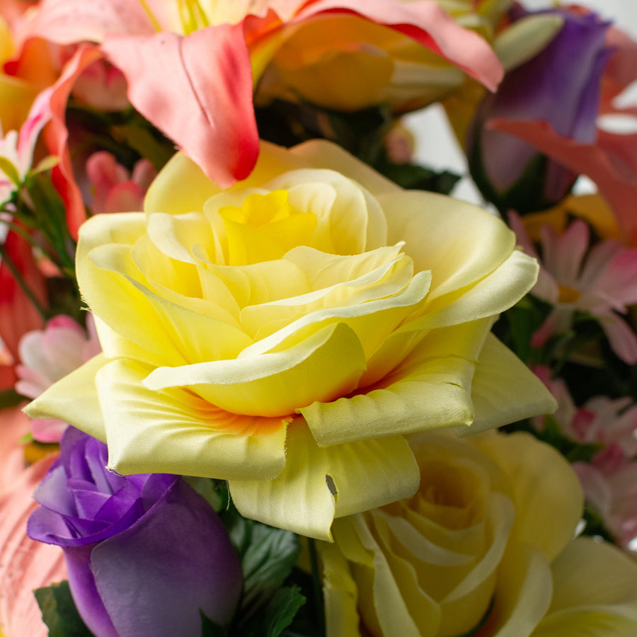 28" Lily, Rose & Daisy Mixed Bush: Pink, Yellow & Purple (36 Stem)