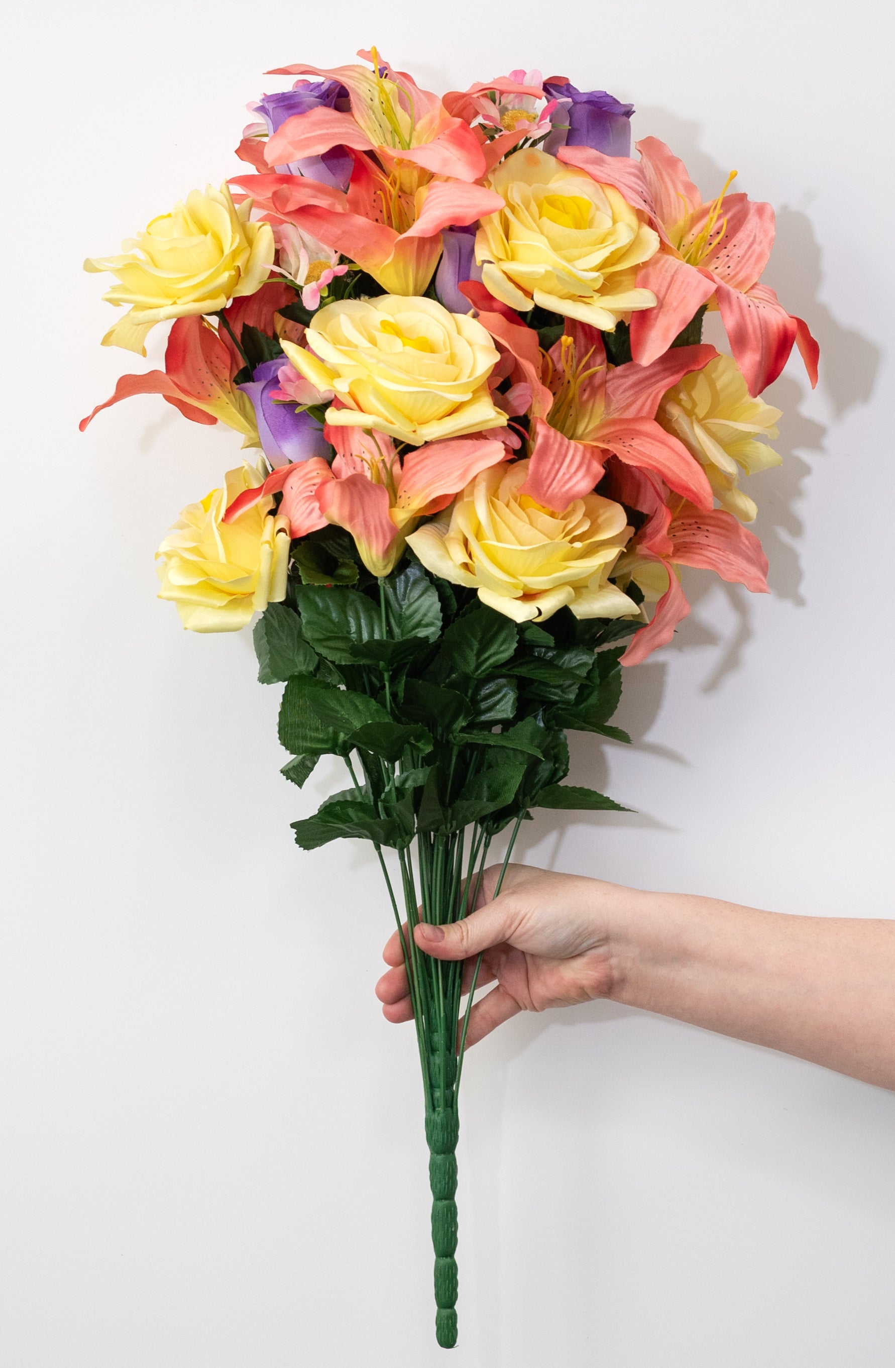 28" Lily, Rose & Daisy Mixed Bush: Pink, Yellow & Purple (36 Stem)