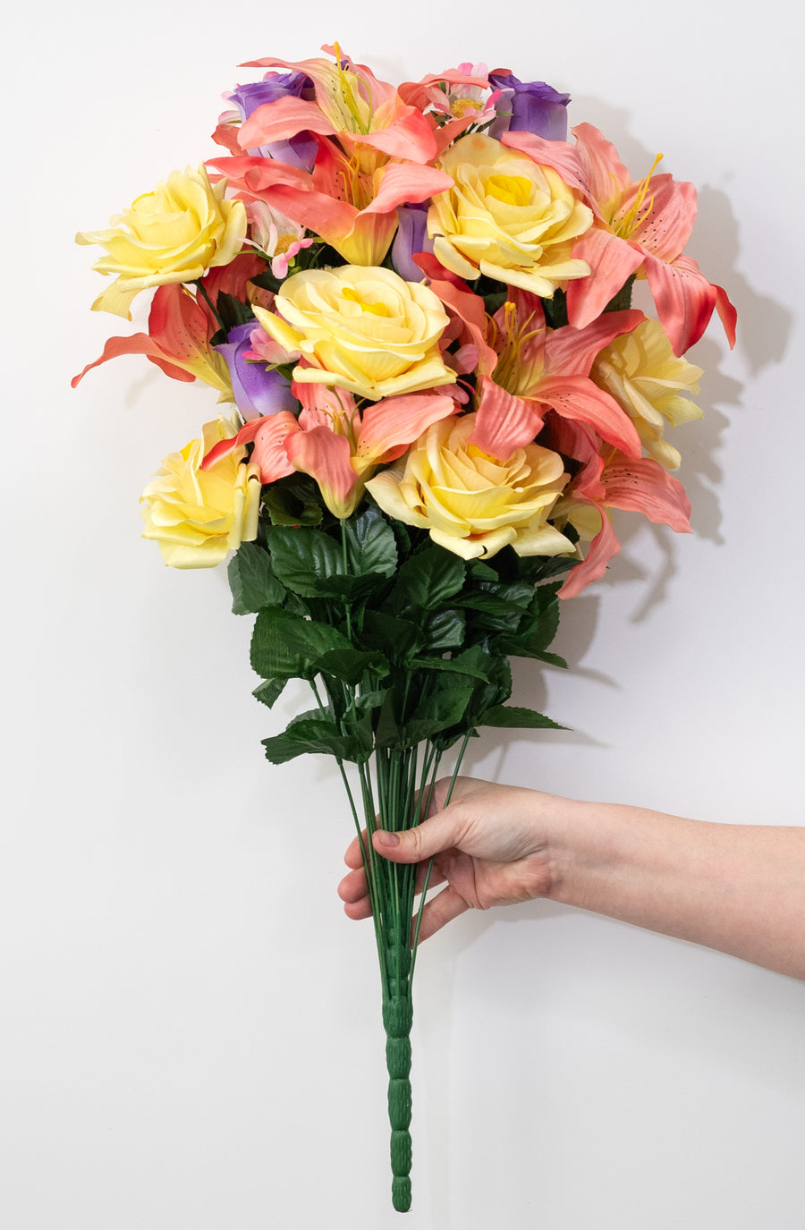 28" Lily, Rose & Daisy Mixed Bush: Pink, Yellow & Purple (36 Stem)