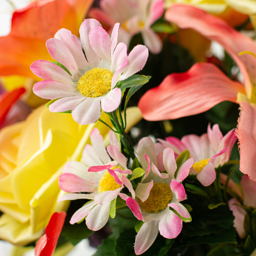 28" Lily, Rose & Daisy Mixed Bush: Pink, Yellow & Purple (36 Stem)