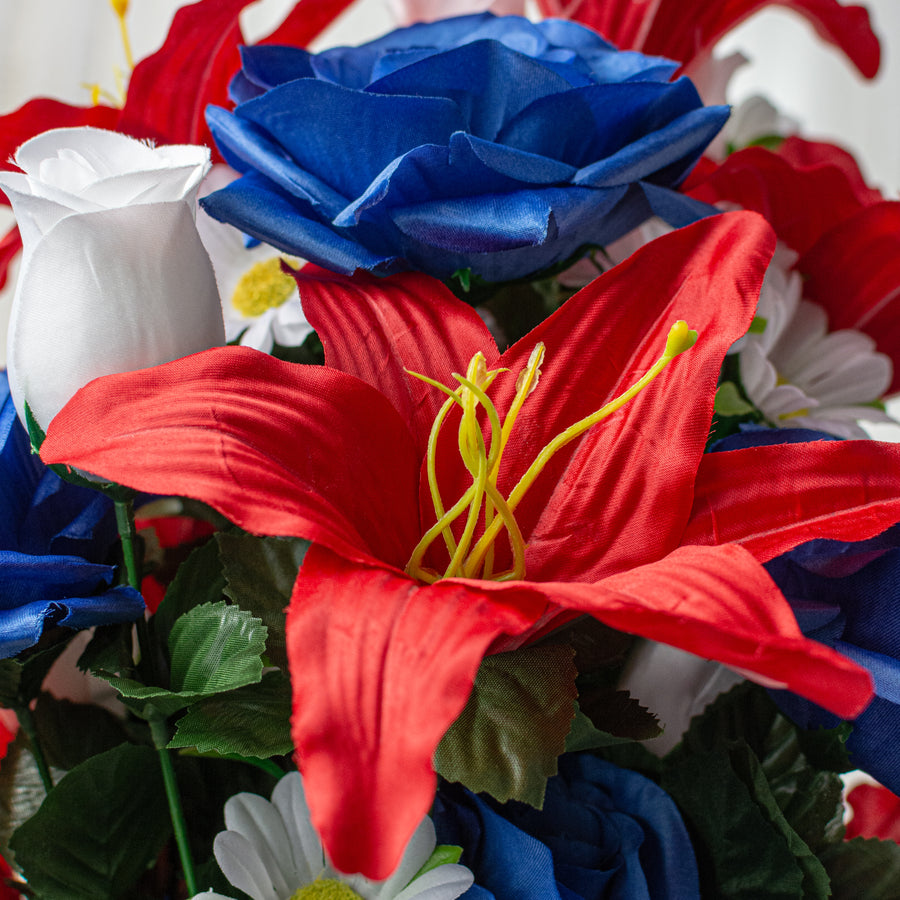 28" Lily, Rose & Daisy Mixed Bush: Red, White & Blue (36 Stem)