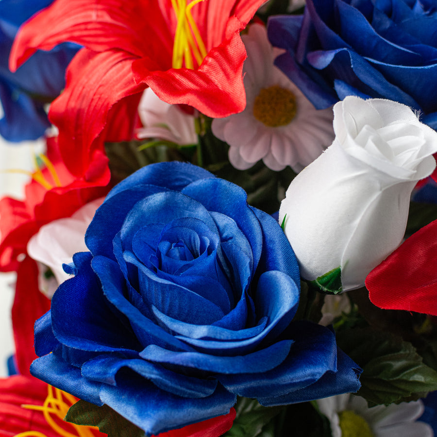 28" Lily, Rose & Daisy Mixed Bush: Red, White & Blue (36 Stem)