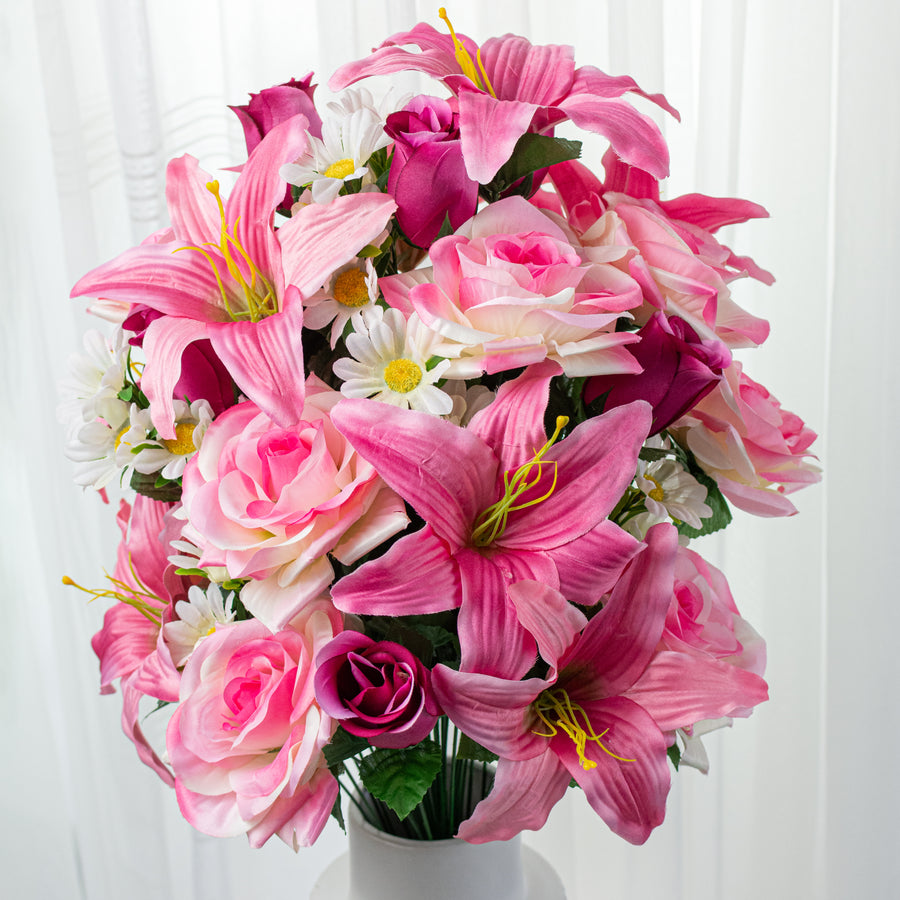 28" Lily, Rose & Daisy Mixed Bush: Pink & Beauty (36 Stem)