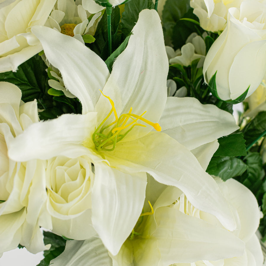 28" Lily, Rose & Daisy Mixed Bush: Cream (36 Stem)