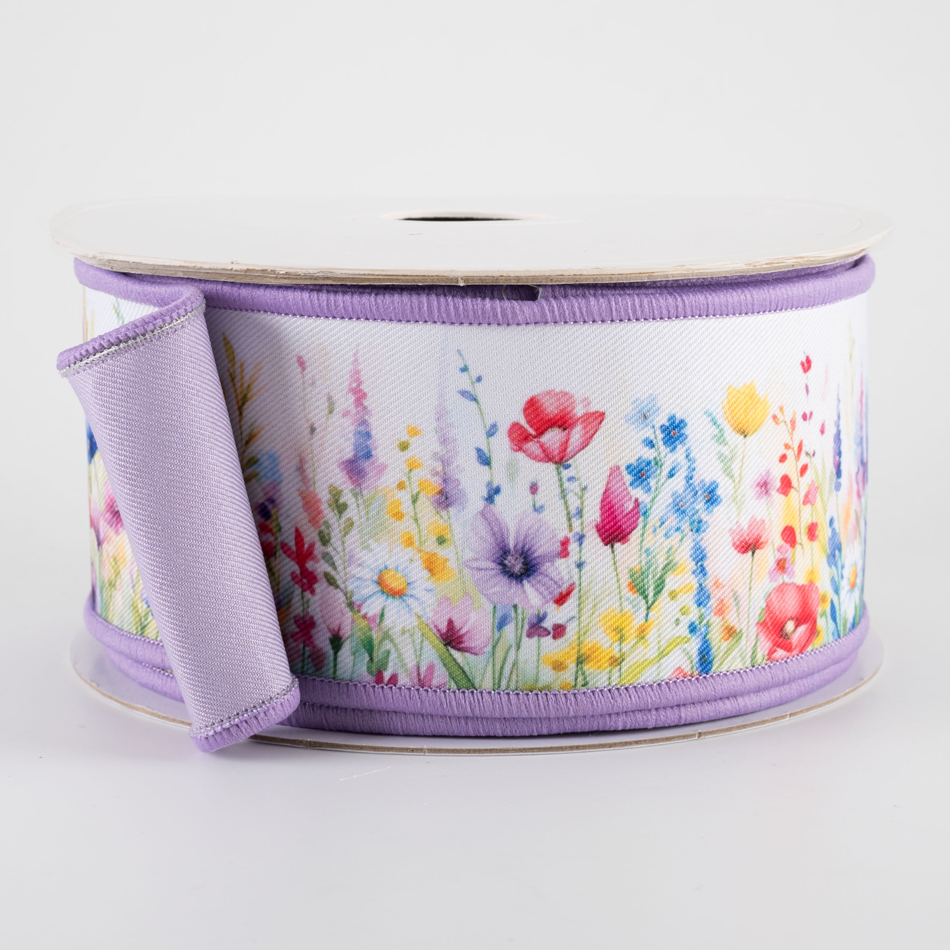 2.5" Double Sided Fused Watercolor Wildflowers Ribbon (10 Yards)