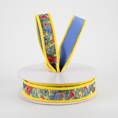 7/8" Double Sided Fused Wildflower Field Ribbon (10 Yards)
