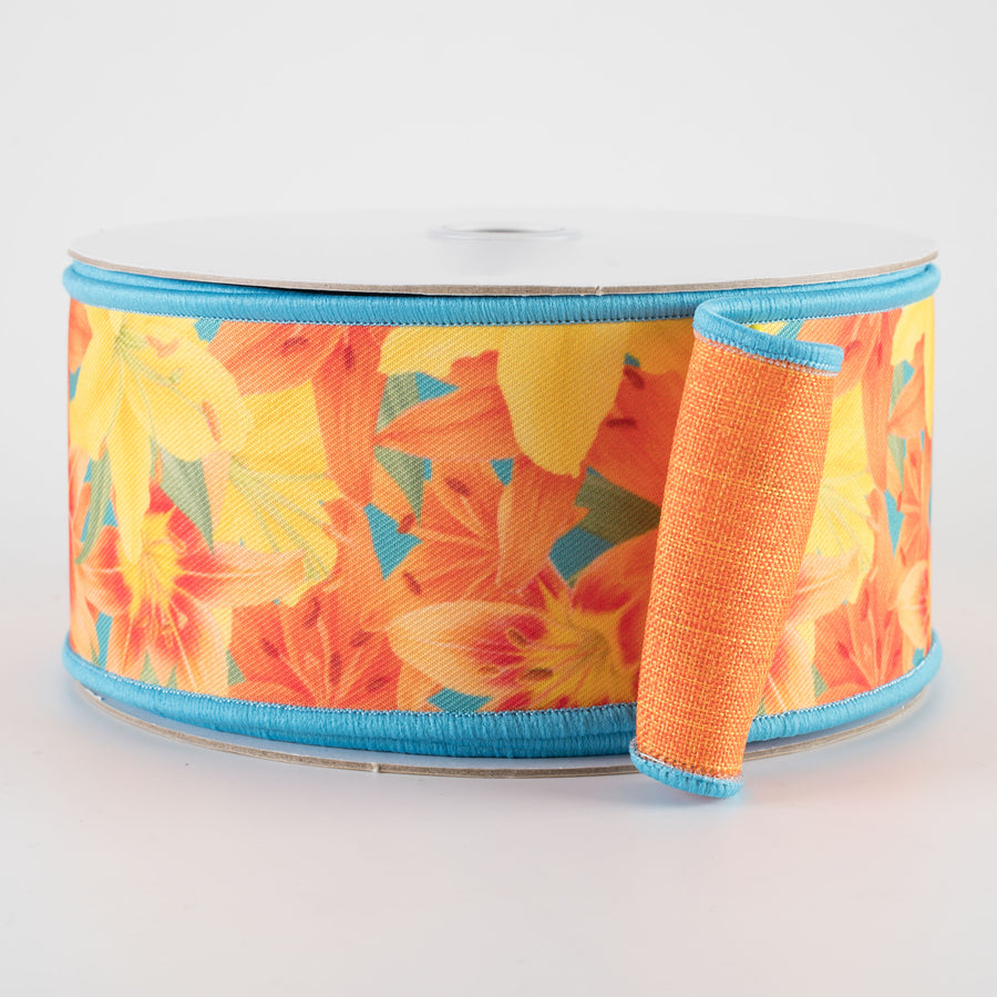 2.5" Double Sided Fused Orange Lilies Ribbon (10 Yards)