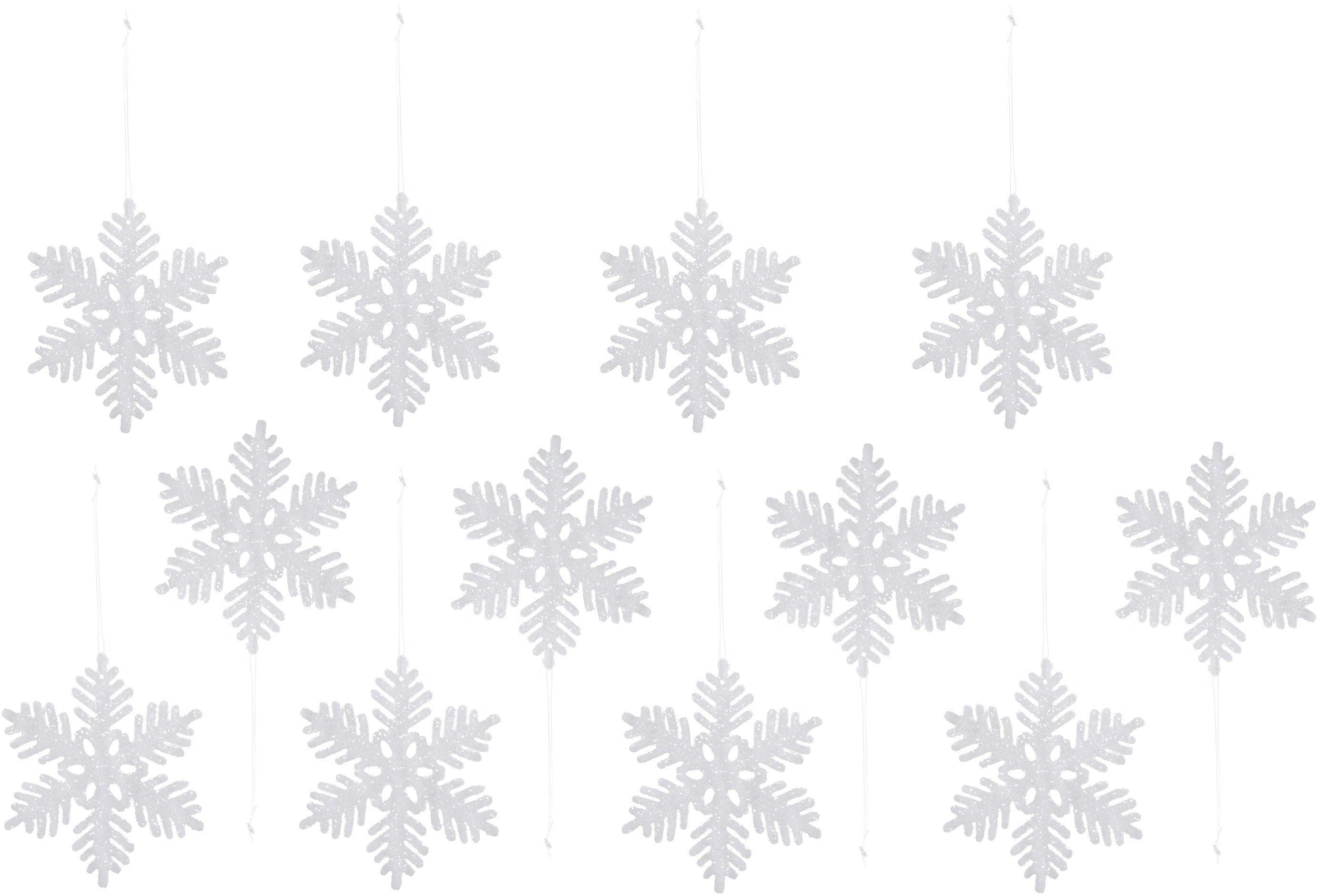 4" White Glitter Snowflake Ornaments: Set of 12