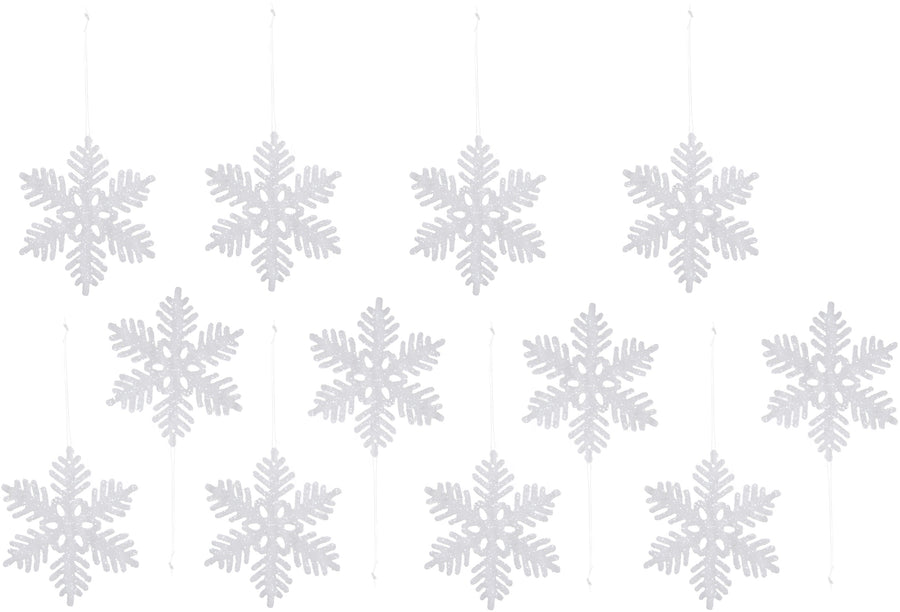 4" White Glitter Snowflake Ornaments: Set of 12