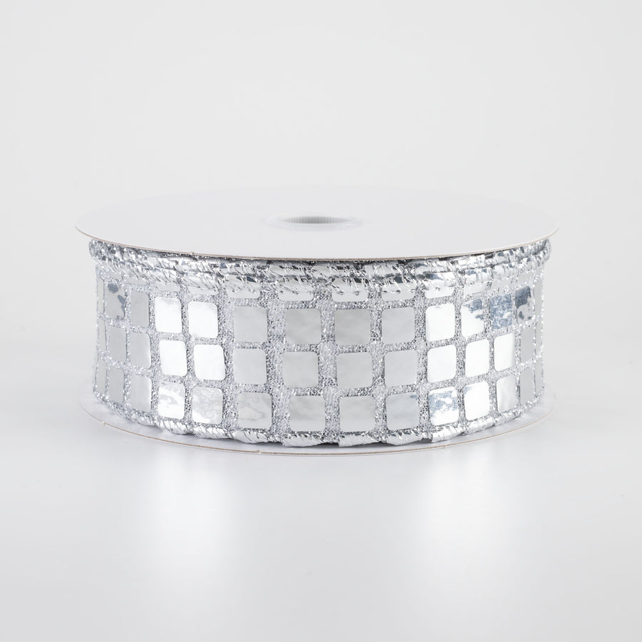 1.5" Mirror Disco Ball Ribbon: Silver (10 Yards)