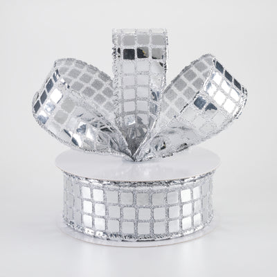 1.5" Mirror Disco Ball Ribbon: Silver (10 Yards)