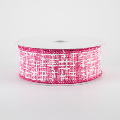 1.5" Embellished Tweed Ribbon: Fuchsia Pink & White (10 Yards)