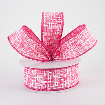 1.5" Embellished Tweed Ribbon: Fuchsia Pink & White (10 Yards)