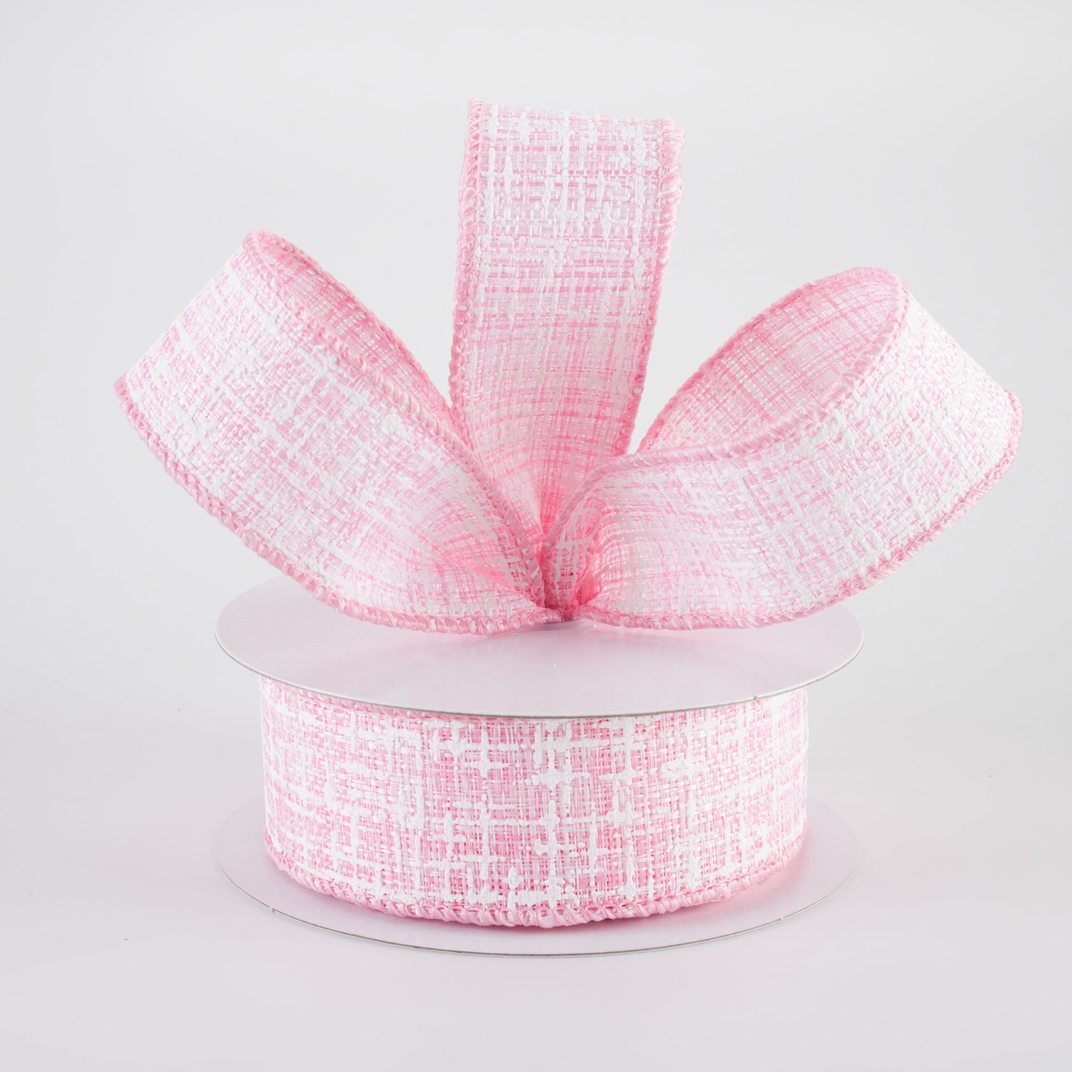 1.5" Embellished Tweed Ribbon: Pink & White (10 Yards)