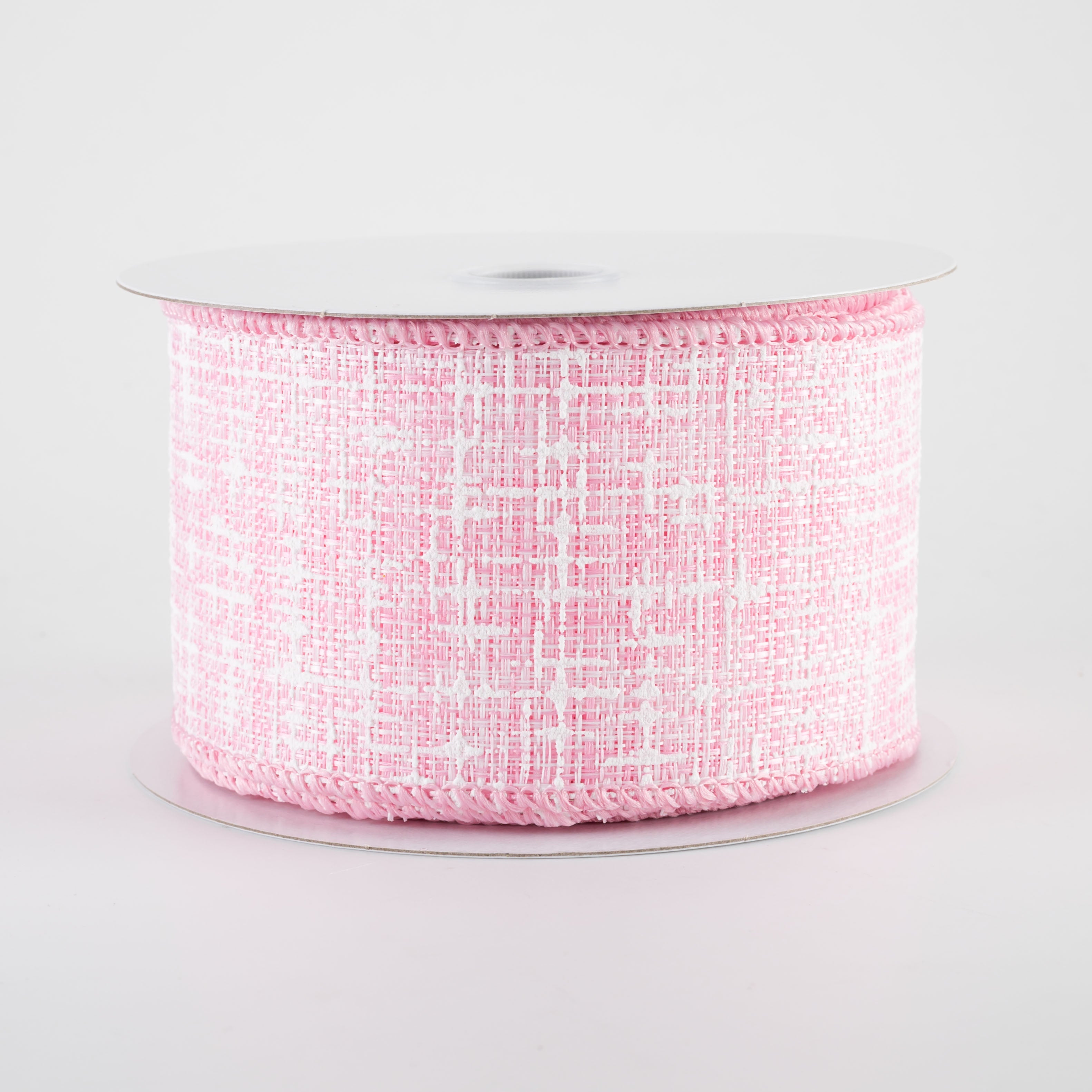 2.5" Embellished Tweed Ribbon: Pink & White (10 Yards)