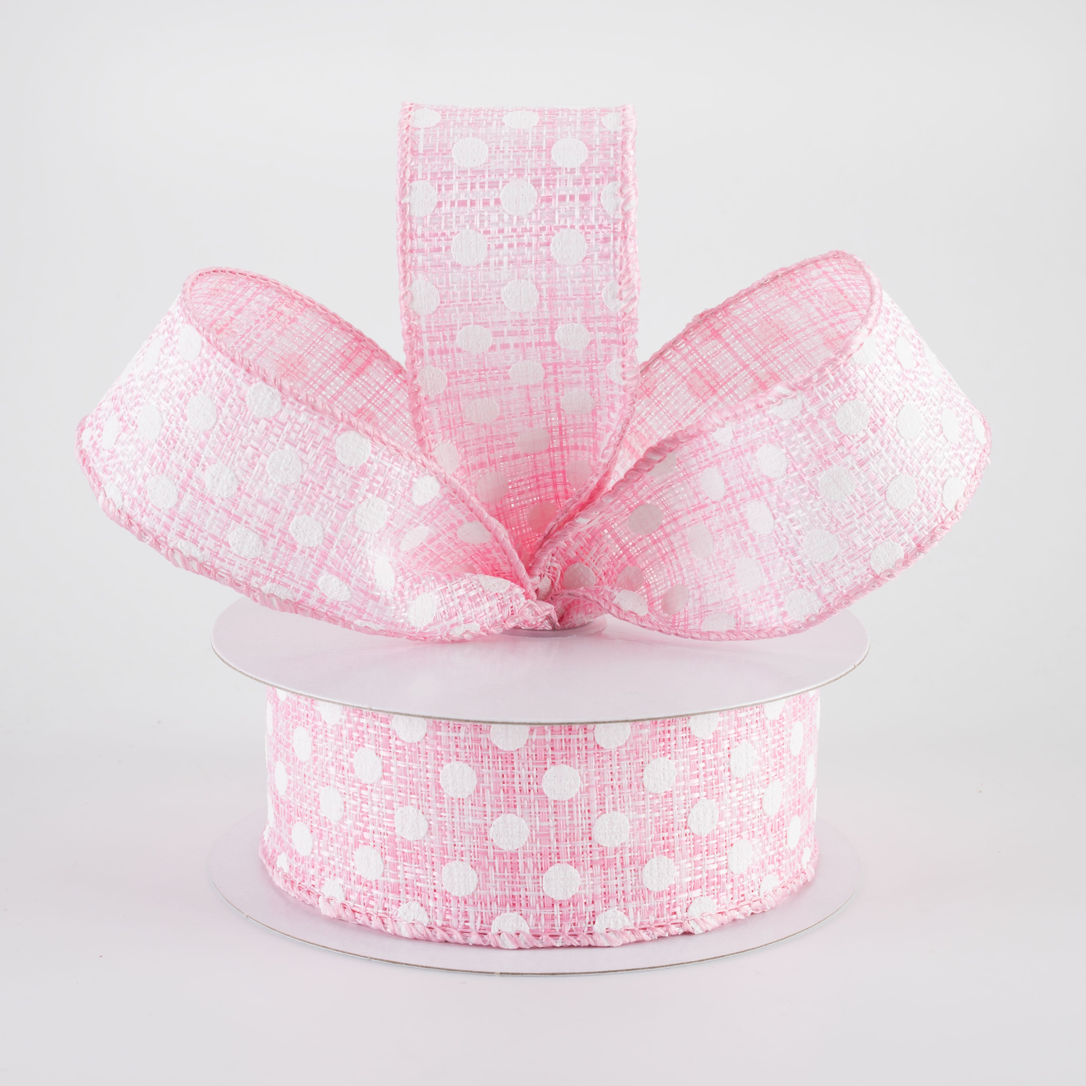 1.5" Polka Dot Tweed Ribbon: Pink & White (10 Yards)